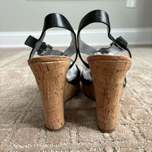 Guess Leather Wedge Platform Sandals Women's 10M Black Strappy Slingback Y2K - Picture 6 of 9